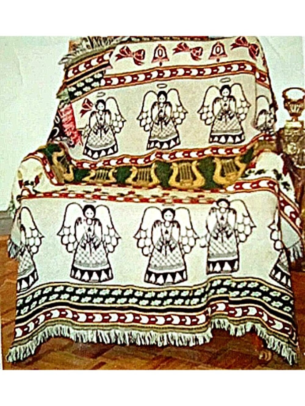 Vintage Country Christmas Tapestry Blanket Throw Candlelight Angels Double Sided